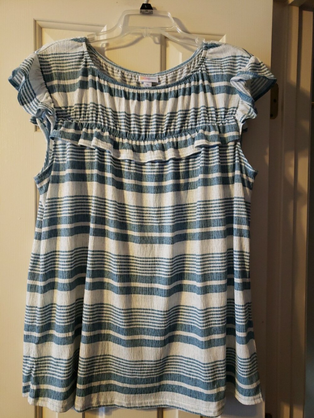 Lularoe Stasha Slate Blue and White Striped Top Size XL